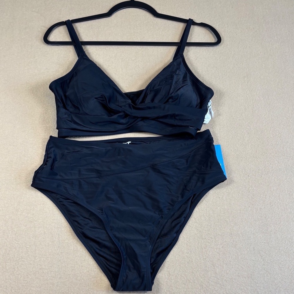 Live Life On The Beach Black High Waisted Bikini Set Twist Front Top Large NWT